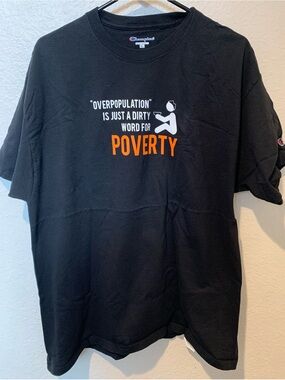 Champion Black Short Sleeve Tee with White & Orange Statement Print NWOT unisex